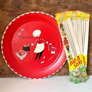 Mid Century BBQ Tray & Skewers MCM Party Picnic Vintage Tray 1960s Retro Fun